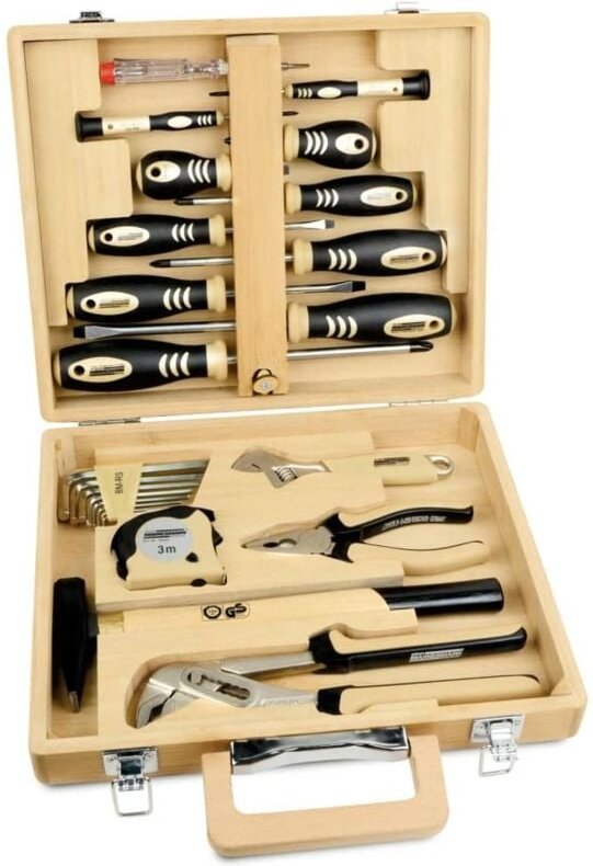 Brüder Mannesmann - M29001 M29001 Werkzeugsatz inkl. Bambus-Koffer
