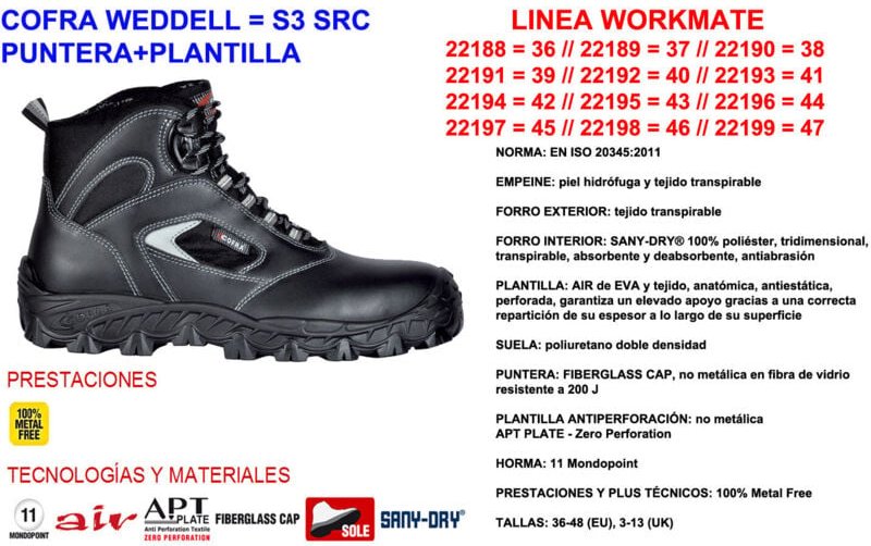 COFRA Weddell Nº36 S3 SRC Stiefel mit Zehen und Innensohle