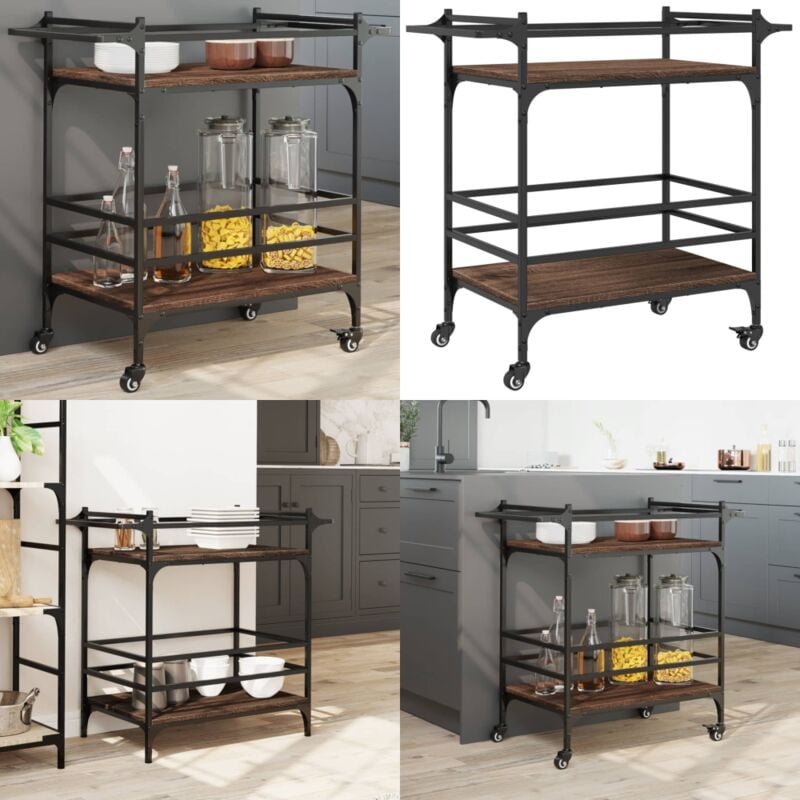 Küchenwagen Braun Eichen-Optik 82x40x78,5 cm Holzwerkstoff - Küchentisch - Küchenschrank - Kücheninsel - Holztisch - Ess...