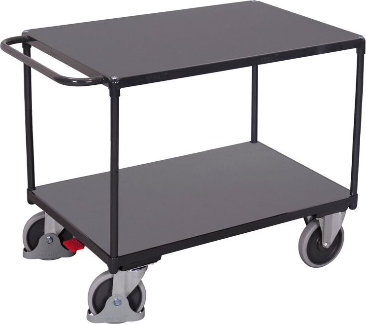 VARIOfit Schwerer Tischwagen mit Schiebegriff, 2 Ladeflächen und Gummibereifung Anthrazitgrau 1000x700mm