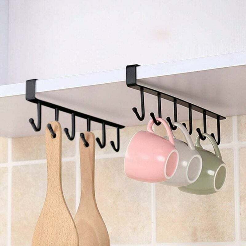 Thumbnail - Unterschrank, 2 Stück Getränkehalter, 6 Haken, bohrfrei, Getränkehalter, Küchenutensilien, hängendes Aufbewahrungsregal,...