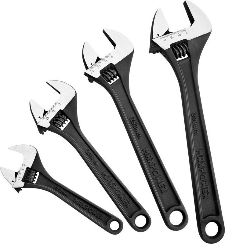 MAXPOWER 4 Stück Schraubenschlüssel Verstellbar Set 150mm/200mm/250mm/300mm Adjustable Wrench Set Maximale Öffnung 20mm/...
