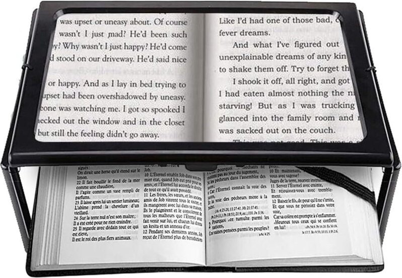 A4-Leselupe im Ganzseitenformat, rechteckiger Ständer, freihändige Lupe mit 12 LED-Lampen, 2,5-fache Vergrößerungslinse ...