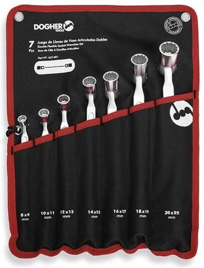 Tasche mit 7 Doppelgelenk-Steckschlüsseln Dogher 467-001