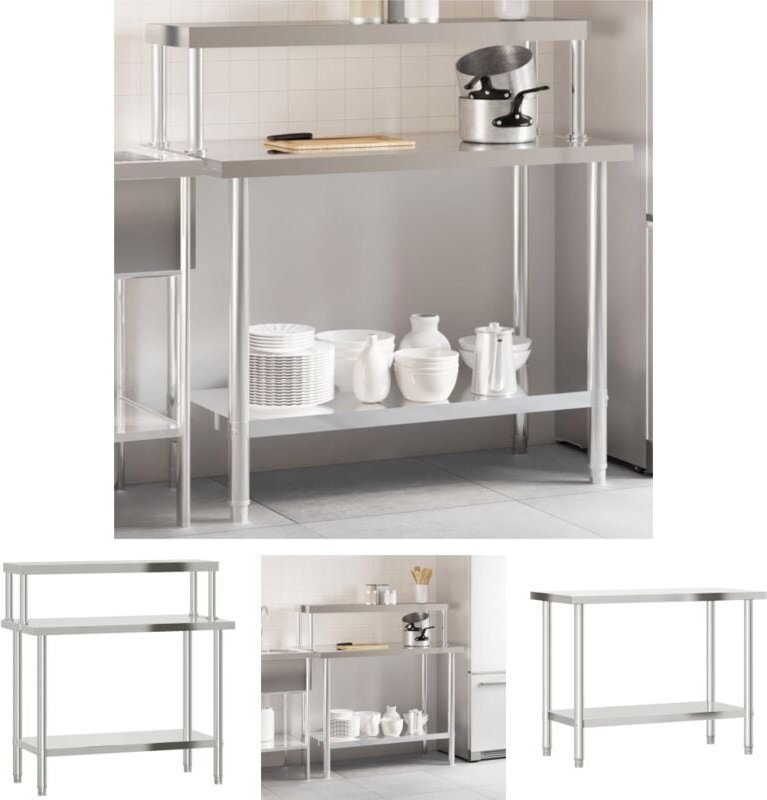 The Living Store - Küchen-Arbeitstisch mit Aufsatzboard 110x55x120 cm Edelstahl - Gastronomie