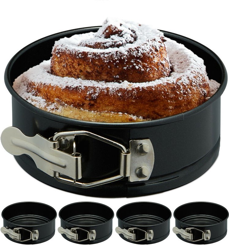 Thumbnail - Relaxdays Springform klein, 5er Set, Ø 12 cm, rund, antihaftbeschichtet, 220 °C hitzebeständig, Mini Kuchenform, schwarz