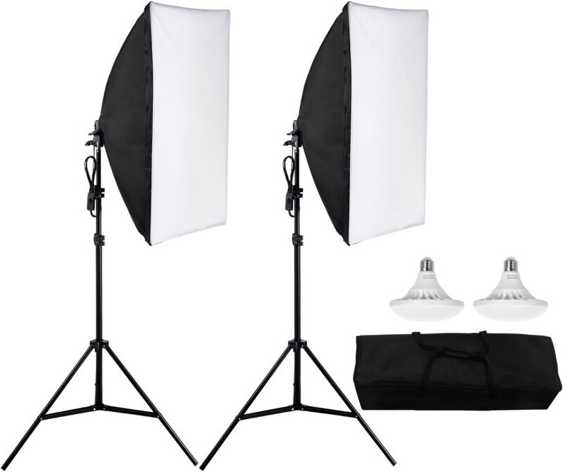 Mophorn Softbox-Beleuchtungsset, 20 x 28 Zoll, 30 W, 5500 K, LED-Birnen, verstellbarer Stativständer für Fotografie, Vid...