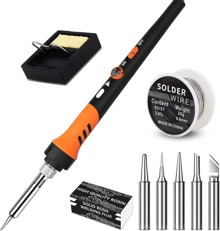 Dolaso - Lötkolben-Kit, 60-W-Lötpistole, 9-in-1-Lötkolben-Kit-Werkzeug, einstellbare Temperatur 200–450 ℃, mit 5 Lötkolb...