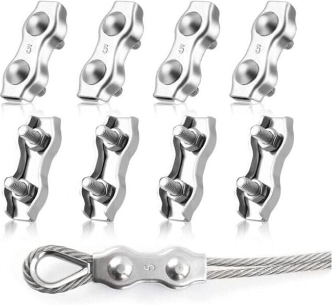 Thumbnail - 8 pezzi M5 morsetti per funi metalliche duplex, morsetti per funi metalliche duplex in acciaio inossidabile 304, clip pe...