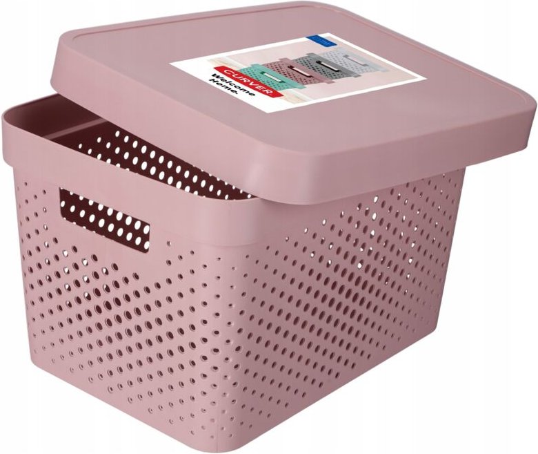 Curver Elastisches Band und Behälter Infinity 17L mit Deckel, Kunststoff, Rosa, 36 x 27 cm