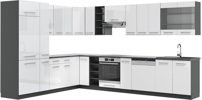 Vicco - Eckküche Fame-Line, Weiß Hochglanz/Anthrazit, 347 x 257 cm ohne Arbeitsplatte