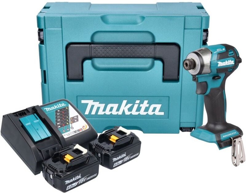 Makita DTD 173 RGJ Akku Schlagschrauber 18 V 180 Nm 1/4“ Brushless + 2x Akku 6,0 Ah + Ladegerät + Makpac