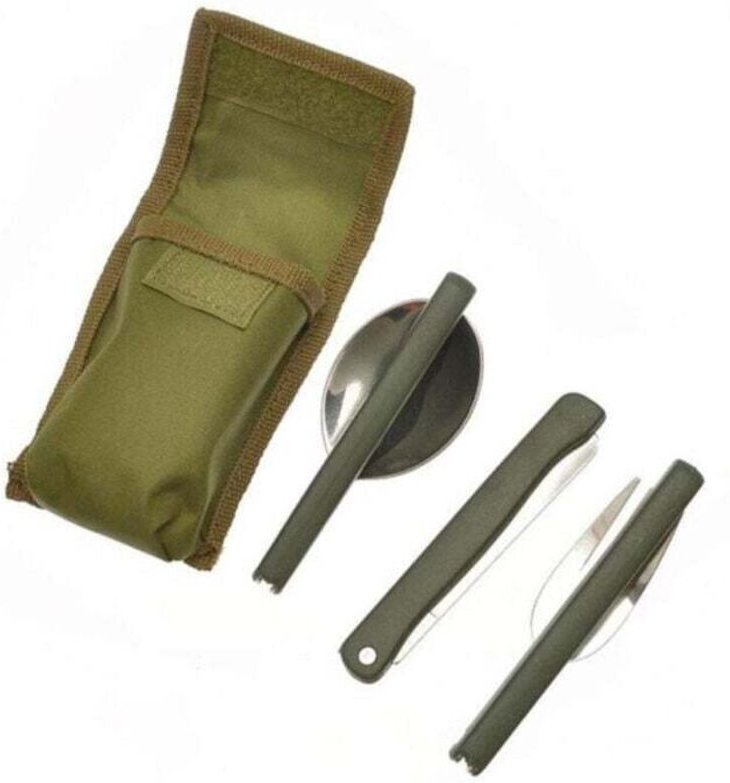 Klappbesteck, Gabel, Löffel, Messer, Edelstahl, mit Etui für Camping, Reisen – - Ymyny