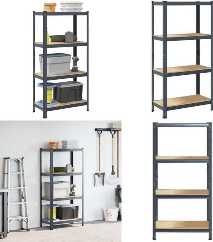 Thumbnail - Lagerregal mit 4 Böden Anthrazit Stahl & Holzwerkstoff - Vidaxl