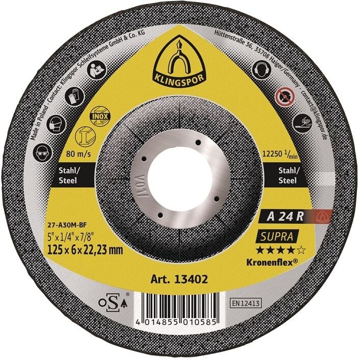 Schruppscheibe A24R Supra 125x6mm gekröpft - Klingspor