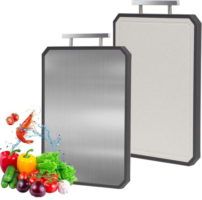 Küchenschneidebrett aus Edelstahl, 2-in-1 doppelseitiges Schneidebrett in Lebensmittelqualität, ideal für Fleisch, Brot,...