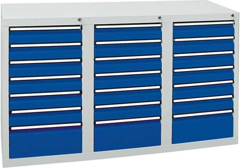 Schubladenschrank Serie sts 410, 21 Schubladen enzianblau (18x100, 3x200mm) - Stumpf