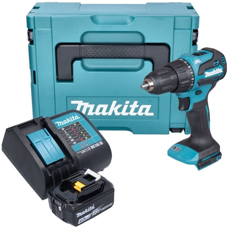 Makita DHP 490 SM1J Akku Schlagbohrschrauber 18 V 65 Nm Brushless + 1x Akku 4,0 Ah + Ladegerät + Makpac