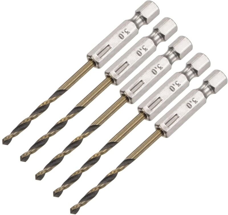 Lntyq - Spiralbohrer mit Sechskantschaft aus Hochgeschwindigkeitsstahl, 5 Stück, 3 mm Bohrdurchmesser mit 1/4 Zoll Sechs...