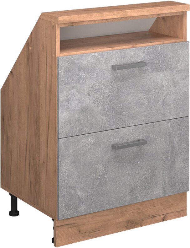 Dachschrägenschrank Rion, Beton/Goldkraft Eiche, mit 2 Schubladen, Vicco