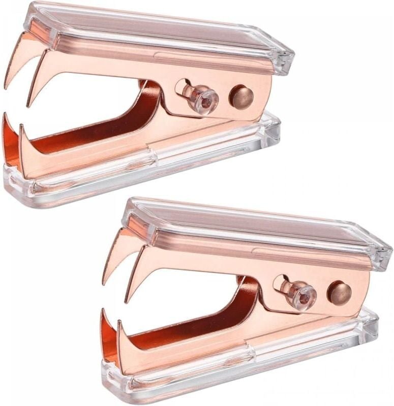 Hefterwerkzeug, Hefterabzieher mit Acrylgehäuse und Metallbacken für Büro, Zuhause, Schreibtischzubehör, Roségold, 2 Stü...