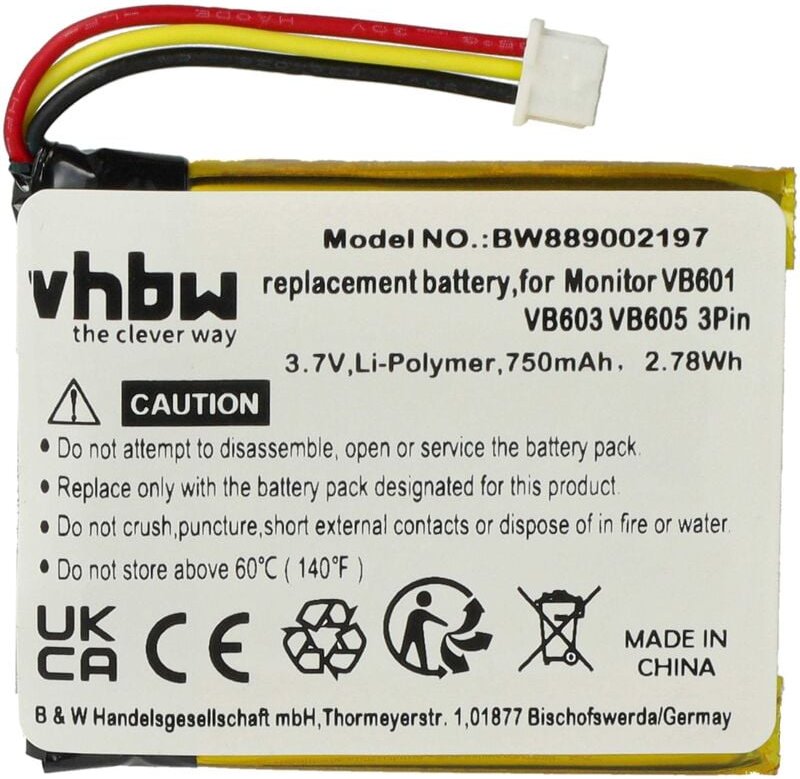 vhbw 1x Akku kompatibel mit Shenzhen Smartree Technology 2AVGE-UU24RX Babyphone Babytalker (750 mAh, 3,7 V, Li-Polymer)