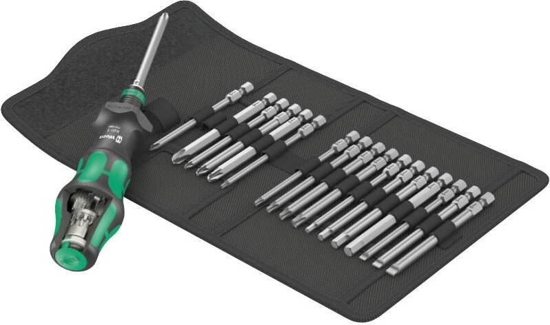 Wera - 826 t Kraftform Turbo 1/4' Bits-Handhalter Wechselklingen Set 1, 18 teilig