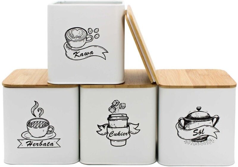 Set mit 4 Behältern für Kaffee, Tee, Zucker und Salz BRUNBESTE BB-4264 (PL-Untertitel)