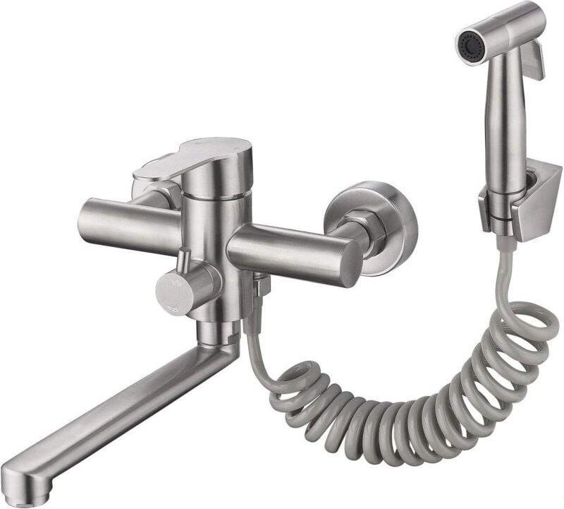 Küchenarmatur aus Edelstahl 304 zur Wandmontage mit Sprühpistole und 2 Arten von Wasserspray für Küchenspüle, 360° schwe...