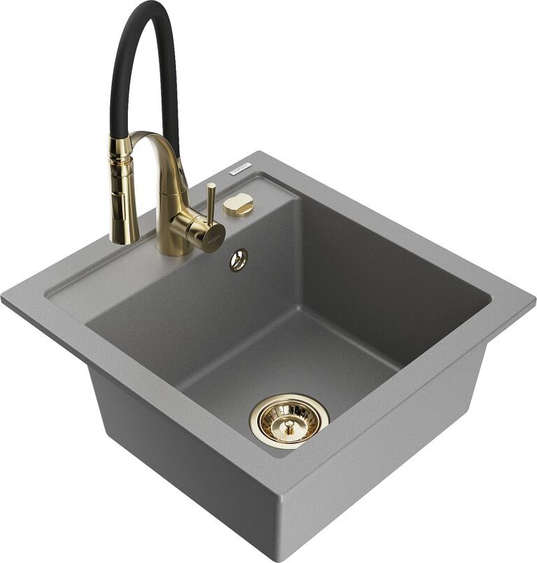 Vito 1-Becken-Granit-Spüle mit Mischbatterie Aster, Grau - 6503-71-73450-57-G - Mexen