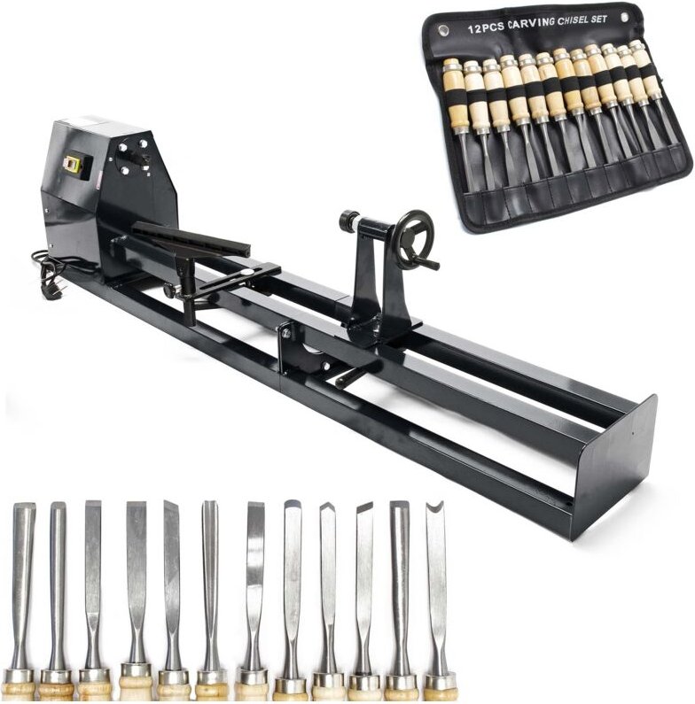 Drechselbank 350W & Schnitzeisen-Set 12tlg. u.a. mit Flachbeitel & Hohlbeitel