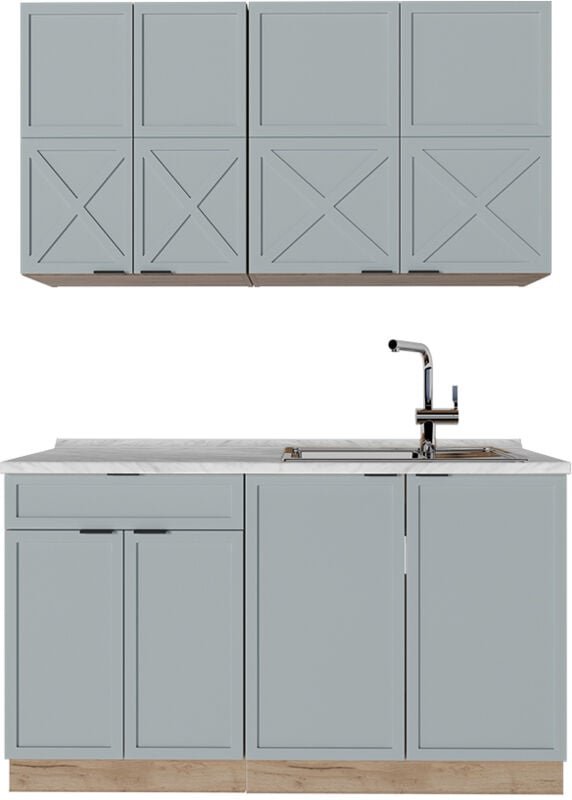 Singleküche Fame-Line, Hellblau-grau/Goldkraft Eiche, 140 cm ohne Arbeitsplatte, Vicco