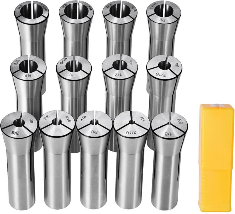 Mophorn 13-tlg. Präzisions-R8-Spannzangensatz, 1/8'' - 7/8'', 45 Frässpannzangenfutter, 0,0012"/30μm TIR mit 13 beschrif...