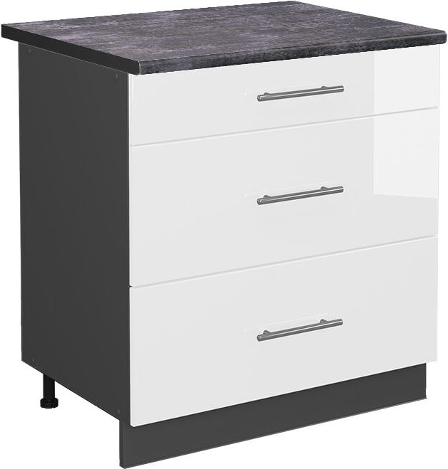 Vicco - Küchenunterschrank Fame-Line, Weiß Hochglanz, 80 cm mit 3 Schubladen, ap Anthrazit