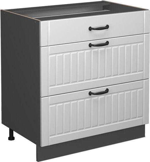 Küchenunterschrank Fame-Line, Weiß Landhaus, 80 cm mit 3 Schubladen, ohne Arbeitsplatte Vicco