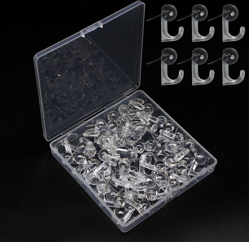 Linghhang - 50 Stück transparente Reißzwecken, Haken zum Aufhängen, Kunststoff-Wandhaken für Korktafeln, Karten, Fotos, ...