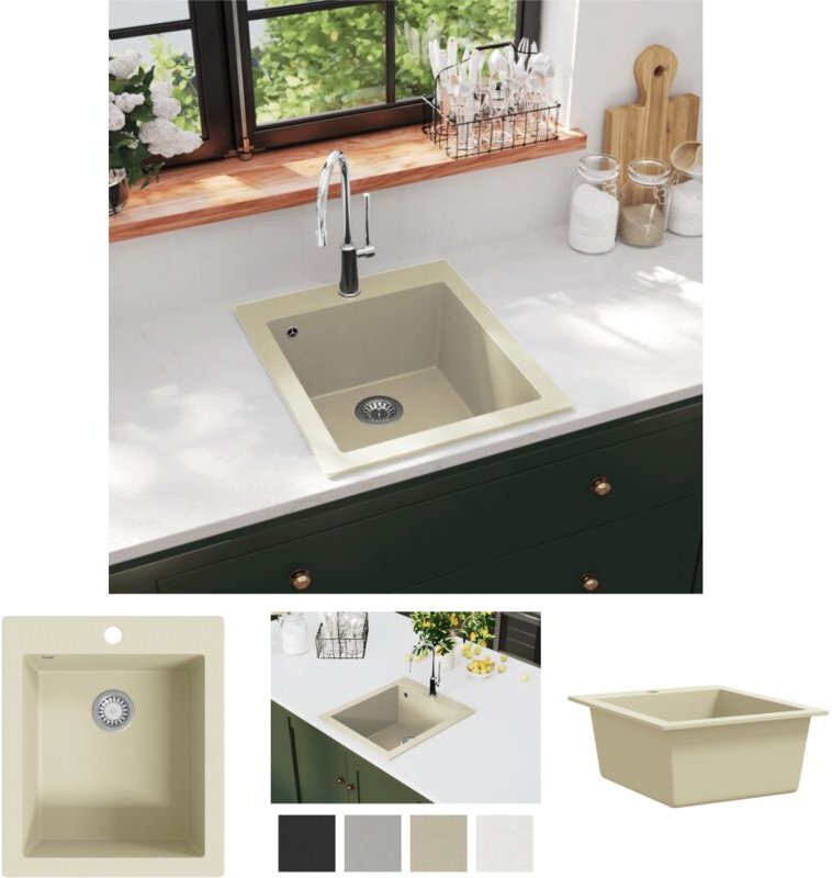 The Living Store Granitspüle Einzelbecken Beige - Küchenspülen & Spülbecken - Beige