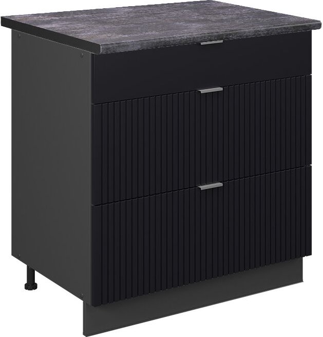 Vicco - Küchenunterschrank Fame-Line, Schwarz gestreift, 80 cm mit 3 Schubladen, ap Anthrazit