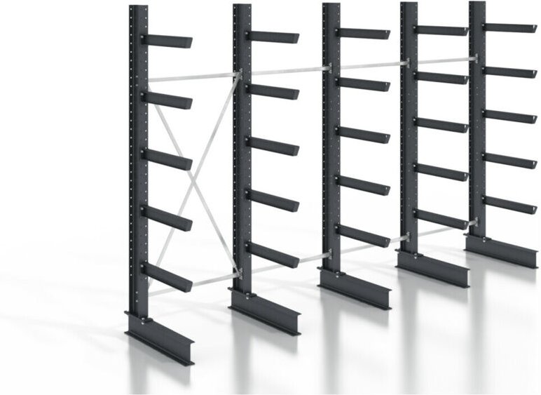 Kragarmregal schraubbar einseitig 4 Felder mit 5 Ebenen 5120x3550x800mm - Stier