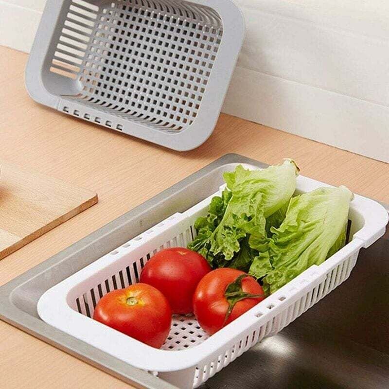 Réglable sur Evier Plat Séchage Grille Egouttoir en Plastique Légumes Fruit Porte-Panier De Cuisine Ustensile