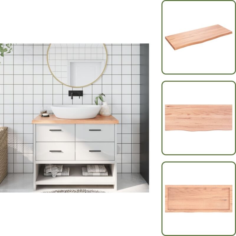 Waschtischplatte Hellbraun 100x40x(2-4) cm Massivholz Behandelt - Eichenholz Platte - Waschtischplatte - Badezimmerstil ...