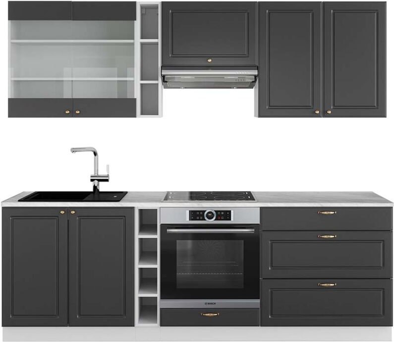 Thumbnail - Vicco - Küchenzeile Fame-Line, Anthrazit-Gold/Weiß, 235 cm , ap Marmor