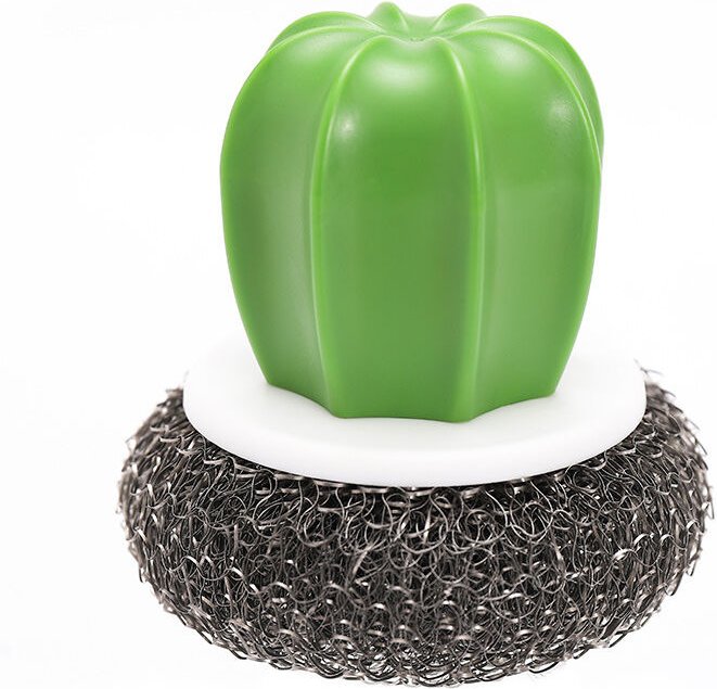 Cyslmuk - 2 Stück kreative kaktusförmige Küchenbürsten, Kaktustopf, Draht, Schwamm, Kugel, Geschirrspülbürste, Edelstahl...