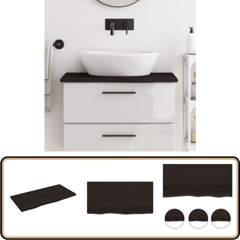 Waschtischplatte Dunkelbraun 80x40x2 cm Massivholz Behandelt - Waschtischplatte - Eiche - Holzarbeitsplatte - Badrenovie...