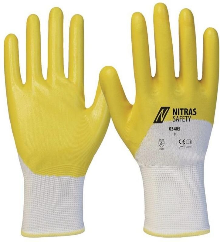 NITRAS 03405-11 Handschuhe 03405 Größe 11 weiß/gelb Polyester mit Nitril EN 388