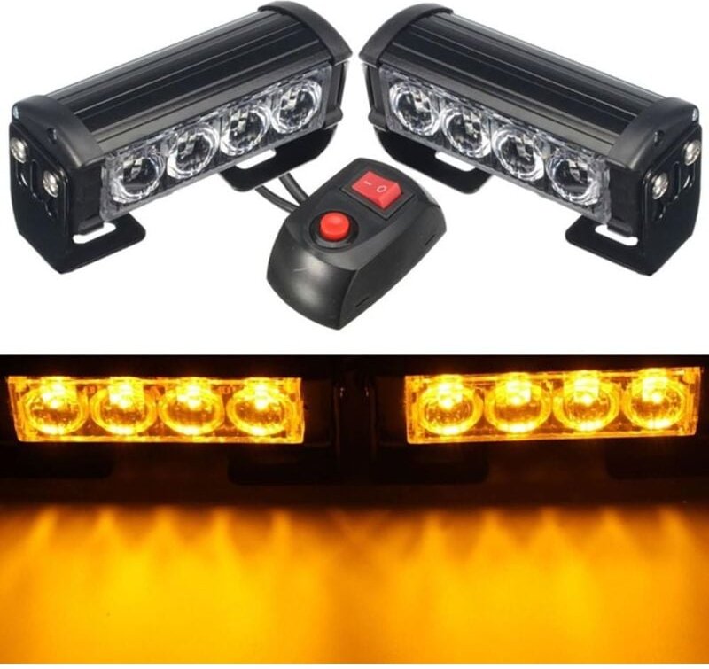 Ersandy - Blitzlichter, 2 Stück, 8 LEDs, Notfall-Blitz-Warnleuchten, Notlichter, blinkende Warnleuchten, 12 v, universel...