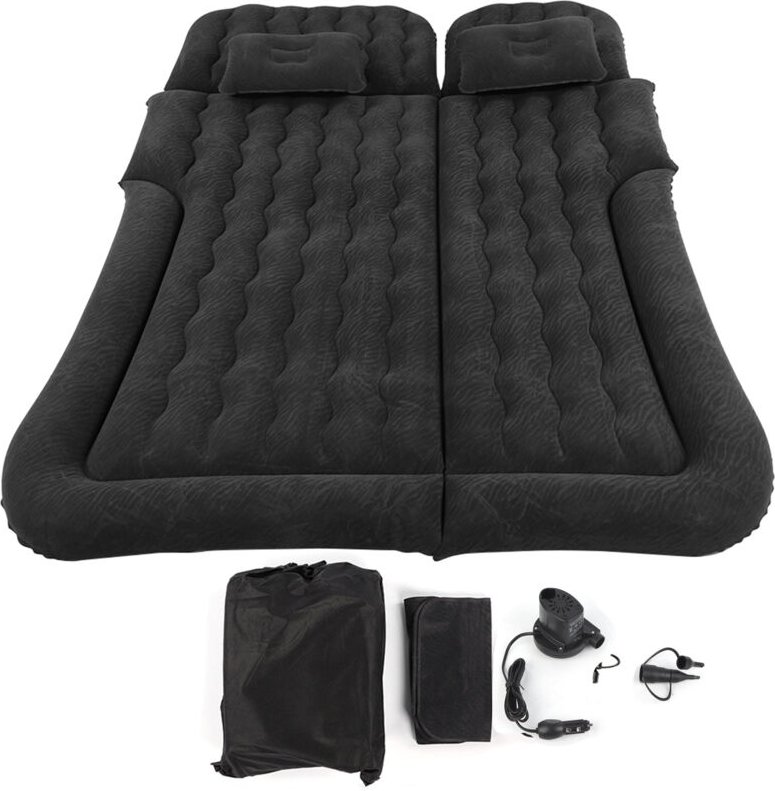 2-in-1-Multifunktions-aufblasbare Reisematratze, PVC-Beflockung, weiches Schlafkissen für Auto, suv, Schwarz - Ej.life