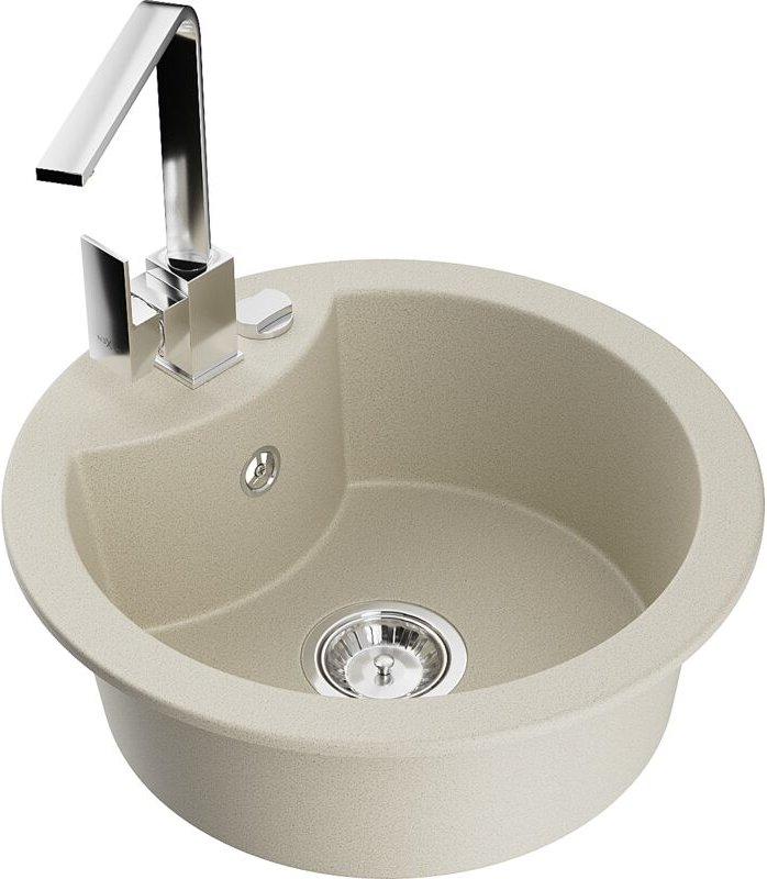 Mexen Diego 1-Becken-Granit-Spüle mit Mischbatterie Rita, Beige - 6512-69-670300-00