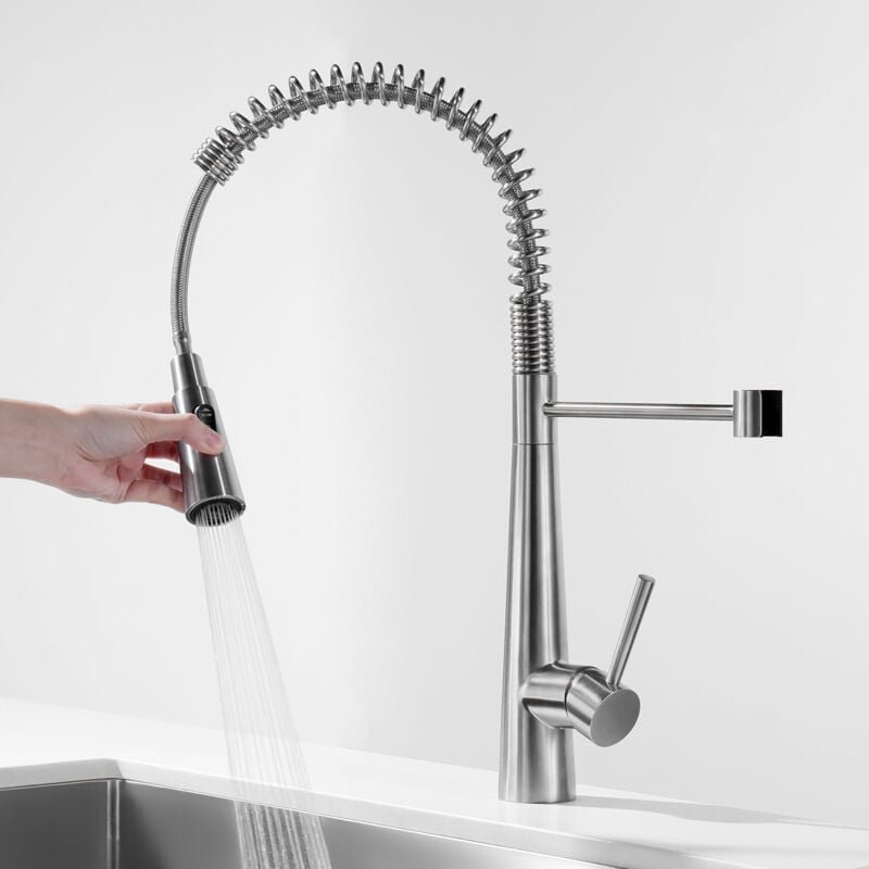 Wasserhahn Küche, Hochdruck Küchenarmatur mit Herunterziehen Brause Ausziehbar, Mischbatterie Küche mit 3 Strahlarten, A...