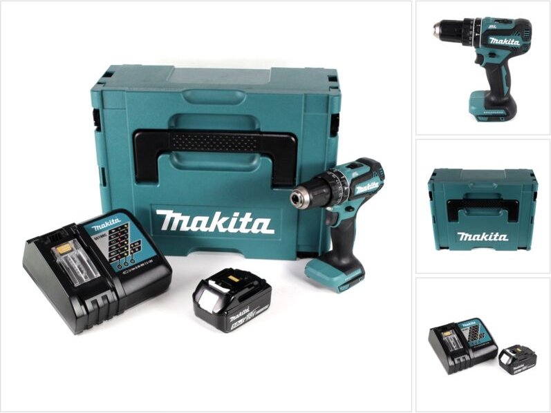 Dhp 485 RT1J 18 v Li-Ion Akku Schlagbohrschrauber im Makpac + 1 x 5,0 Ah Akku + Ladegerät - Makita